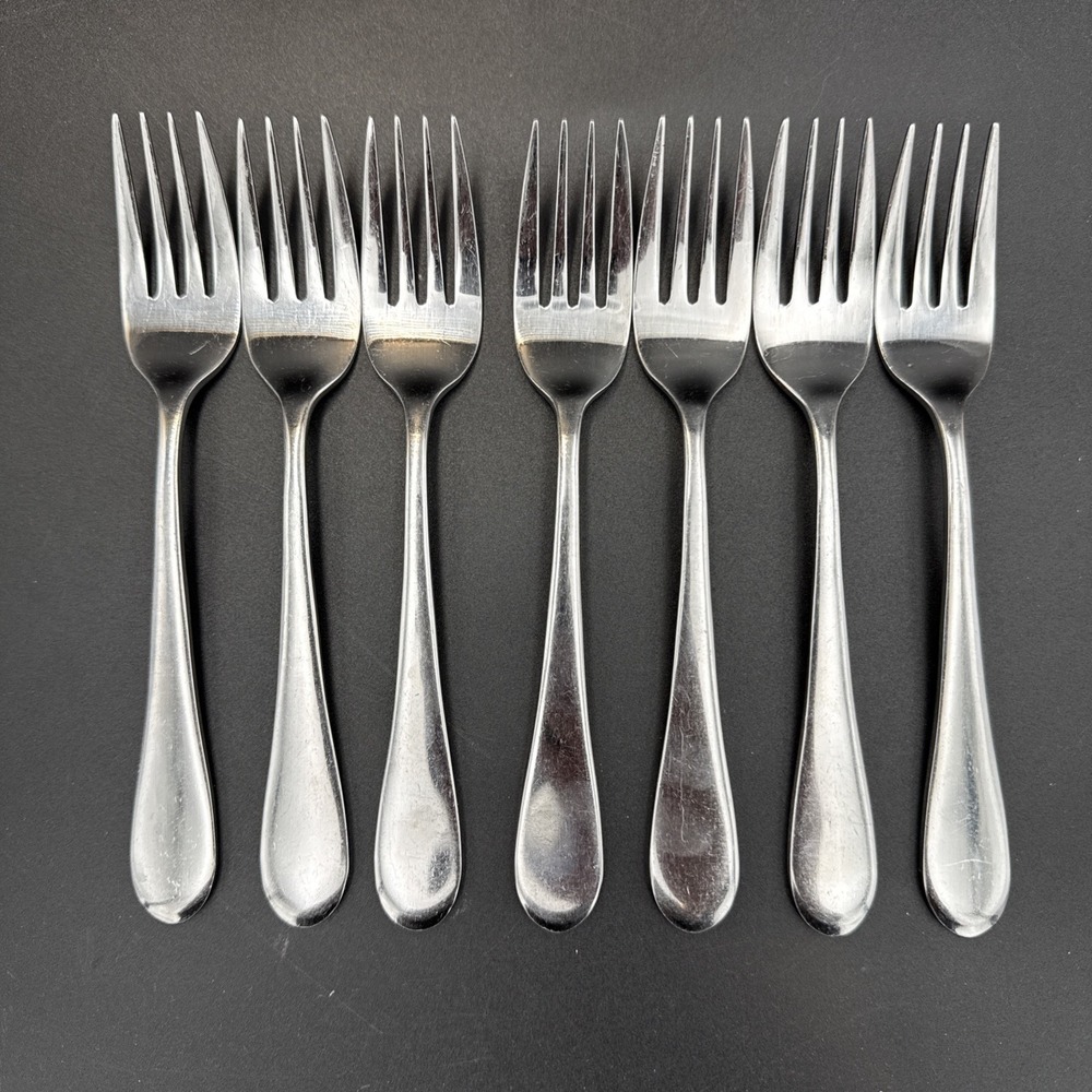 7 Salad Forks ICARUS glossy Oneida stainless steel flatware